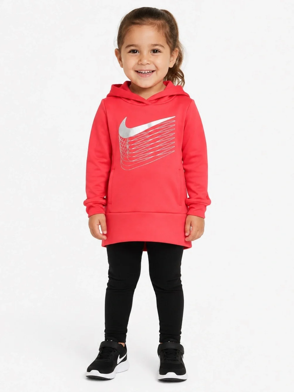 Nike Dri-FIT Girls Coral Pink Silver Swoosh Hoodie 3T Runs Small Fits 2T